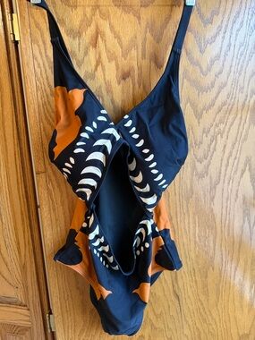 Commense Black, Orange & White Patterned One-Piece Swimsuit